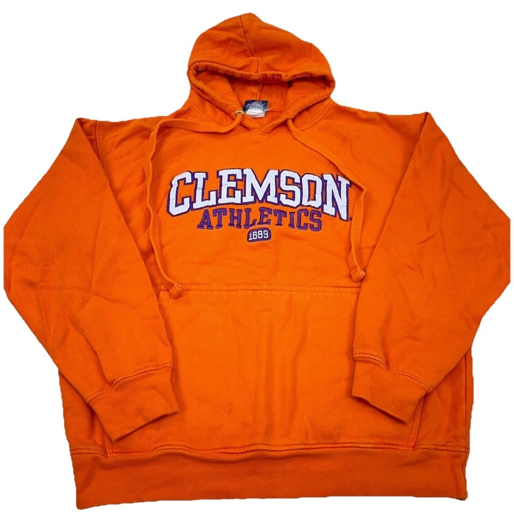 Vintage Clemson Tigers Hoodie Men Large Orange Sweatshirt Sweater Y2K 2000s A3 *
